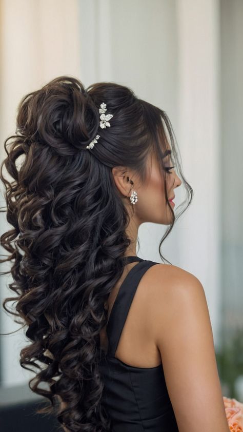 Discover stunning bride hairstyles for long hair with our latest blog post From elegant veil half-up braid styles to easy brunet loose waves and vintage flower style ideas - we've got you covered Whether you're a brunette looking for side bridal styles or simple straight hair ideas we have something for every bride-to-be Don't miss out on these exquisite options for your special day Bridal Hair Half Up Brunette Loose Curls, Bride Hair With Clip, Arabic Bridal Hairstyles, Weave Bridal Hairstyles, Bridal Hair Half Up Black Hair, Wedding Hair For Black Hair, Very Long Wedding Hair, Wedding Hairstyles Volume, Bridal Hair Ideas Long Hairstyles