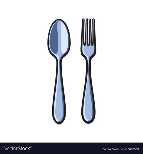 Fork And Spoon Drawing, Fork Drawing, Spoon Drawing, Spoon Cartoon, Vector Sketch, Forks And Spoons, Big Picture, Cartoon Drawings, Cute Cartoon