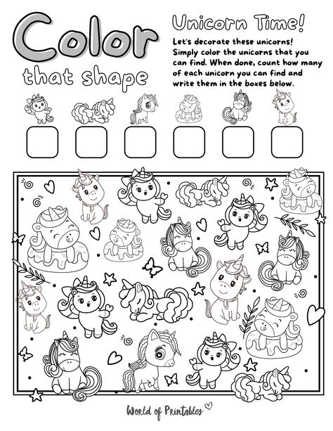 This I Spy Unicorn Coloring Page is so much fun and makes a great activity at a unicorn-themed birthday party. We have a great collection of I Spy Worksheets for Kids that you will love to color and play! I Spy Worksheets For Kids, Unicorn Activities For Kids, Unicorn Kindergarten Activities, Unicorn Preschool Activities Free, Unicorn Worksheets Free Printable, Never Let A Unicorn Scribble Activities, Unicorn Worksheets, Build A Unicorn Printable, I Spy Unicorn Free Printable