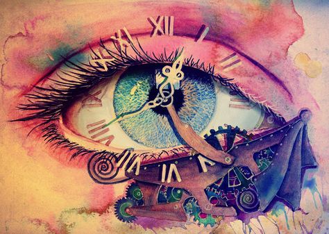 The Eye of Time by kimeajam.deviantart.com Fantastic And Strange, Eye Artwork, Watercolor Eyes, Gcse Art Sketchbook, Eyes Artwork, Time Art, Gcse Art, Weird Art, Eye Art