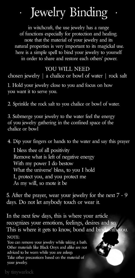 Here is a simple Jewelry Binding Spell for all wiccans and magick practitioners who are fond and confortable with wearing enchanted jewelries and alikewicca witchcraft binding jewelry spell bindingspell bracelet magic magick Witchcraft Spells That Work, Real Witchcraft Spells, Spell For Jewelry, Ring Protection Spell, Witch Spells For Love, Fae Magick Spells, Witchcraft Jewelry Enchantment, Magic Ring Spell, Familiar Protection Spell