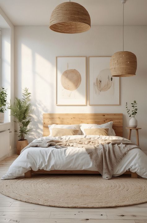 Scandi Bedroom Inspirations, Scandi Bedroom Ideas Scandinavian Design, Light Wood Floors Bedroom, Simple Bedroom Inspirations, Minimalist Pastel Bedroom, Neutral Earthy Bedroom, Bedroom Wood Bed, Bed Scandinavian Style, Scandinavian Bedroom Minimalist