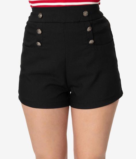 Retro Style Black High Waist Stretch Sailor Shorts – Unique Vintage Uv Clothing, Vintage Brand Clothing, Sailor Shorts, Lesbian Fashion, Topshop Jeans, Ciao Bella, Vintage Wardrobe, Black High Waist, French Chic