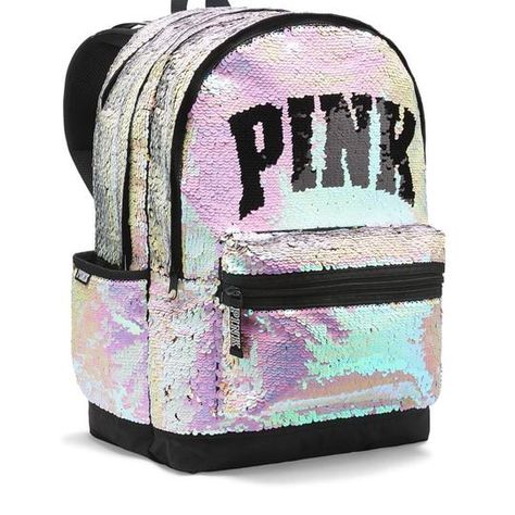 Pink Backpack Victoria Secret, Victoria Secret Backpack, Cute Mini Backpacks, Pink Campus, Sequin Backpack, Laptop Travel Bag, Campus Backpack, Pink Bling, Backpack Brands