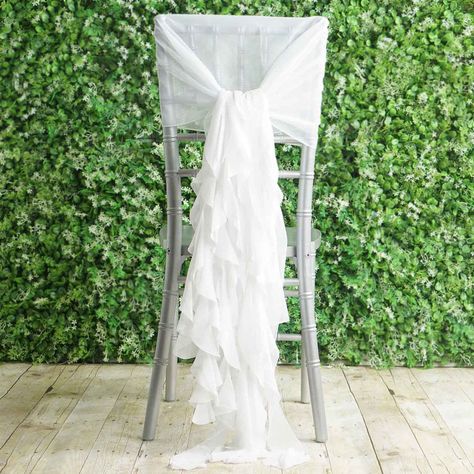 1 Set White Chiffon Hoods With Ruffles Willow Chiffon Chair Sashes Chair Sashes Wedding, Wedding Chair Sashes, Curly Willow, Banquet Decorations, Chair Sash, Chair Sashes, Wedding Sash, Beautiful Centerpieces, White Chiffon