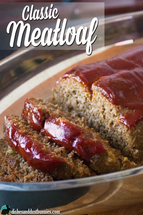 Classic Meatloaf Recipe from dishesanddustbunnies.com Easy Meatloaf Recipe Without Milk, The Best Meatloaf, Meatloaf Recipes Pioneer Woman, Classic Meatloaf Recipe, Good Meatloaf Recipe, Classic Meatloaf, Best Meatloaf, Easy Meatloaf, Loaf Recipes