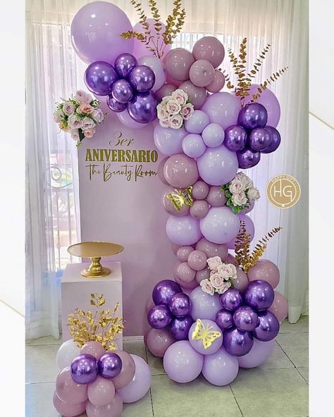 Purple Themed Birthday Party, Lilac Decor, Lila Party, Party Balloons Diy, Deco Ballon, Simple Birthday Decorations, 40th Birthday Decorations, Purple Balloons, Purple Birthday