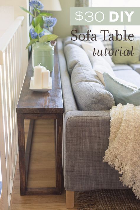 How to make your own custom sofa table for $30 or less! Meja Sofa, Furnitur Ruang Keluarga, Sofa Console, Diy Sofa Table, Diy Sofa, Cool Ideas, A Living Room, Home Fashion, Sofa Table