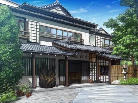 Anime House Exterior, Traditional Japanese House Anime, Japanese Mansion, Japanese Exterior, Anime Houses, Mt Komorebi, Ancient Chinese Architecture, Anime House, Anime Places