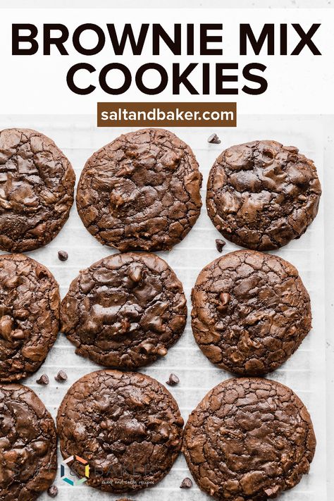 Brownie Box Mix Cookie Recipes, Cookies With Brownie Mix Easy, Brownie Cookies From Mix Boxes Ghiradelli, Cookies Out Of Brownie Mix How To Make, Cookie Brownie Recipe Boxes, Cake Mix Brownie Cookies, Brownie Box Mix Cookies, Brownie Crinkle Cookies From Mix Boxes, Brownie Mix Muffins