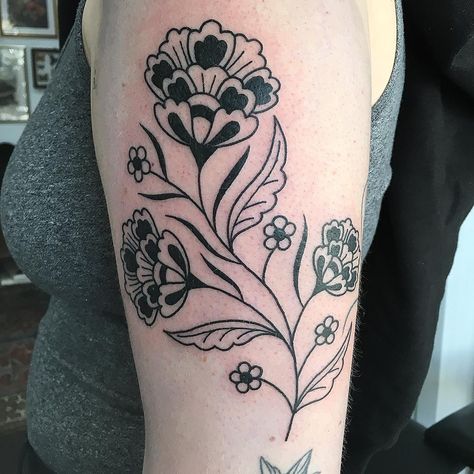 Traditional Folk Flower Tattoo, Scandinavian Flower Tattoo, Folk Art Flowers Tattoo, Folk Flower Tattoo, Polish Folk Art Tattoo, Traditional Folk Tattoo, Traditional Ukrainian Tattoo, Folk Tattoos, Folk Art Tattoo