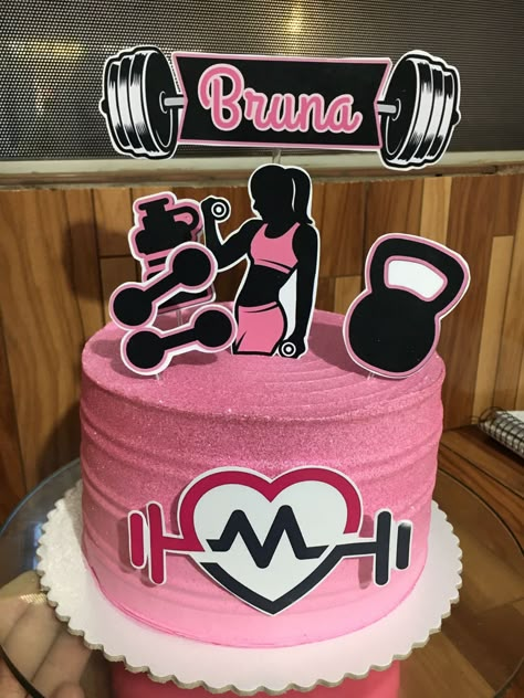 Fitness Cake Design Women, Gym Cake For Girl, Gym Cakes For Women, Workout Cake, Bolo Academia, Bolo Crossfit, Fitness Cake, Gym Cake, Cinderella Cake