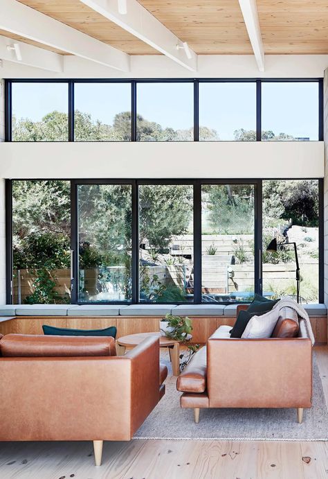 A mid-century modern inspired beach house in Portsea Modern Beach House, Modern Beach, House Tours, Beach House, Mid-century Modern, Mid Century