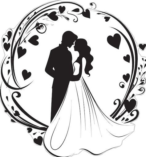 Wedding Clipart Free, Valentines Card For Husband, Free Wedding Cards, Bride And Groom Silhouette, Wedding Artwork, Wedding Vector Art, Couple Clipart, Bride Svg, Wedding Drawing