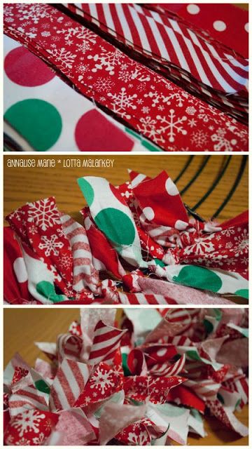 Rag Crafts, Christmas Rag Wreath, Rag Wreath Tutorial, Diy Christmas Crafts To Sell, Christmas Decorations Centerpiece, Rag Garland, Material Wreaths, Fabric Wreath, Rag Wreath