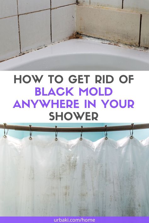 Do you have black mold in the showers? Before you panic about black mold over shower health risks, here's what you need to know about it and how to remove black mold from showers: Bath Dough, Shower Mortar, Behind Tile. And showers on walls and ceilings, on shower curtains, and even on shower drains. This is apparently a very common problem! Shower Mold Cleaner, Black Mold In Shower, Mold In Shower, Cleaning Shower Mold, Get Rid Of Black Mold, Remove Mold From Shower, Bathroom Mold Remover, Clean Black Mold, Cleaning Shower Tiles