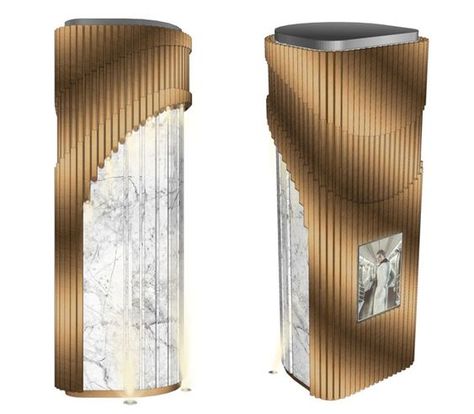 Column Cladding, Wall Cladding Designs, Columns Decor, Column Decoration, Exterior Columns, Jewelry Store Interior, Wood Column, Shoe Store Design, Round Column