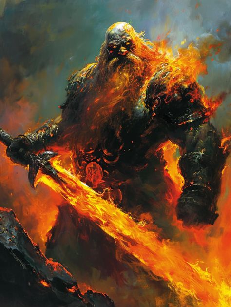 Fire Giant Dnd, Fire Giant, Fire Giants, World Building, Fire Damage, Fantasy Inspiration, My Images, Sci Fi, Building