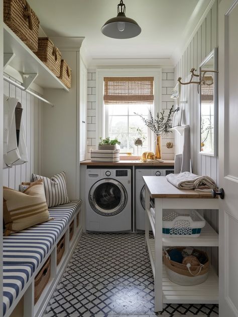 21 Narrow Laundry Room Ideas – The DIY Desire Small Laundry Room With Drying Rack, Laundry Room Addition Exterior, Small Narrow Laundry Room Ideas, Narrow Utility Room, Small Mudroom Laundry Room Ideas, Narrow Utility Room Ideas, Narrow Laundry Room Ideas, Laundry Room Addition, Small Window Treatments