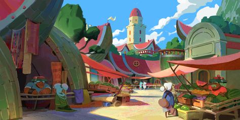 ArtStation - Watermelon Market, Florian Coudray Idle Game, Props Design, Childhood Games, Game Background, Cartoon Background, Prop Design, Animation Background, Visual Development, Environment Design