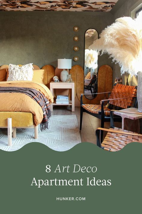 From the boho-infused to the color-charged maximalist, there is no shortage of creative riffs on the classic aesthetic. Allow the picture-perfect art deco apartment ideas ahead to stand in as proof. #hunkerhome #artdeco #furniture #apartment #apartmentfurniture Art Decco Bedroom, Great Gatsby Bedroom, Art Deco Apartment Bedroom, Small Art Deco Apartment, Art Deco Studio Apartment, Diy Art Deco Decor, Art Deco Apartment Decor, Art Deco Living Room Ideas, Art Deco Bedroom Decor