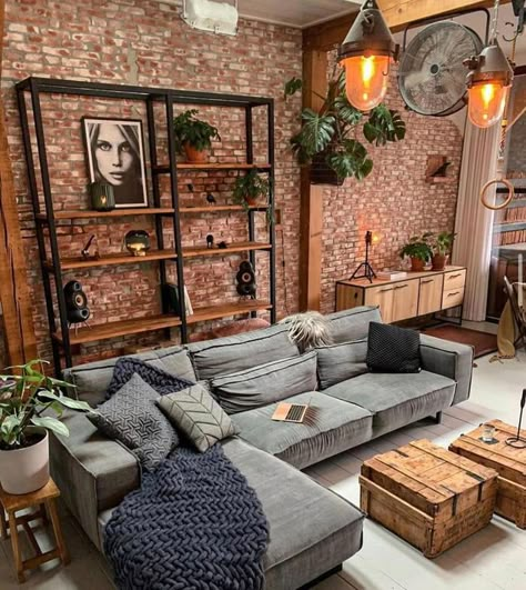 Industrial Decor Living Room, Industrial Living Room Design, Number Decor, Loft Living, Hair Raising, Rustic Living Room, Apartment Inspiration, Living Room Decor Apartment, Boho Living Room