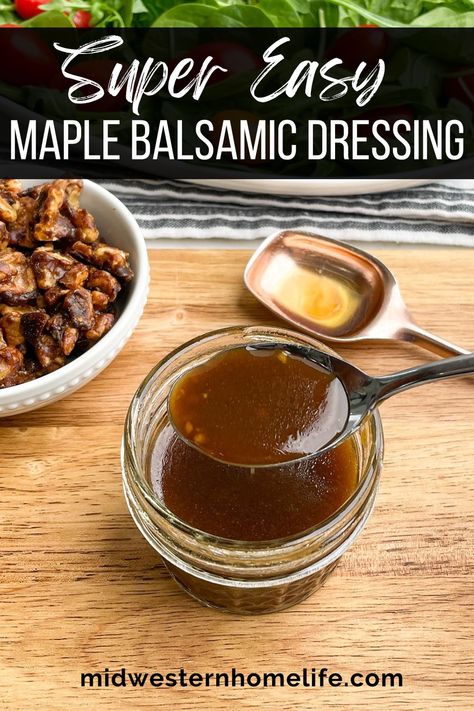 Homemade Maple Balsamic Dressing is the perfect way to elevate your favorite salads. This sweet and tangy vinaigrette dressing is so much better than anything you'll find at the store and shakes together quickly with simple ingredients. Easy Homemade Salad, Maple Balsamic Vinaigrette, Maple Balsamic Dressing, Easy Homemade Salad Dressing, Honey Balsamic Vinaigrette, Balsamic Vinaigrette Recipe, Maple Balsamic, Honey Balsamic, Salad Dressing Recipes Homemade