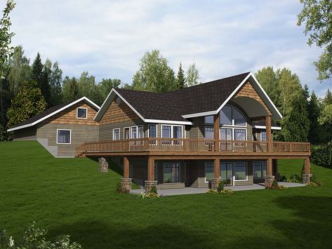 Plan 87091 | Order Code: PT101 | FamilyHomePlans.com | 800-482-0464 2 Bedroom Mountain House Plans, House Wrap Around Porch, Concrete Homes, Floorplan House, Covered Entry, Basement House Plans, Basement House, Lake House Plans, King Of The Hill