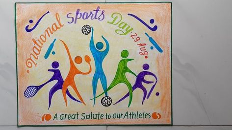 Sports Day Drawing, Sports Day Poster, Poster Slogan, National Sports Day, Sports Day, Drawing Simple, Color Pencil Drawing, Drawing Easy, Sport Poster