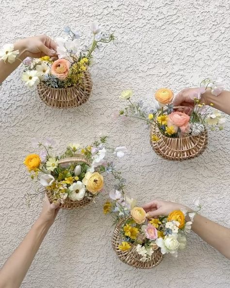 Bridesmaids Floral Baskets, Basket Flowers Bridesmaids, Wedding Flower Basket Bridesmaid, Bridesmaids Bouquet Baskets, Flower Baskets Bridesmaids, Bridal Bouquet Basket, Bouquet Basket Flowers, Wedding Bouquet Basket, Flower Girl Basket With Flowers