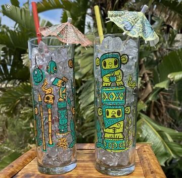 Tiki tOny's Beachcomber Shack Zombie Glass, Zombie Cocktail, Tiki Drinks, Stacked Pumpkins, Tiki Room, Tree Stump, Pumpkin Print, Cocktail Glasses, Mug Printing