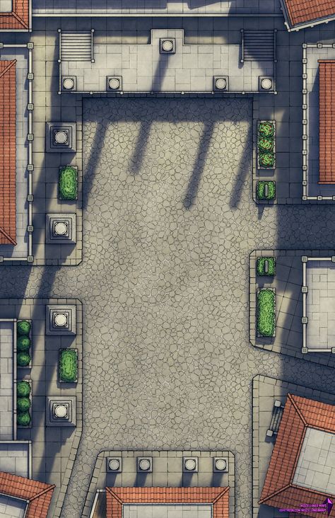 City Square Battlemap, Town Square Battlemap, Dnd Jail Cell Map, Dnd Battle Maps City, Courtyard Battlemap, Rpg City Map, Dnd City Map, City Battlemap, Rpg City