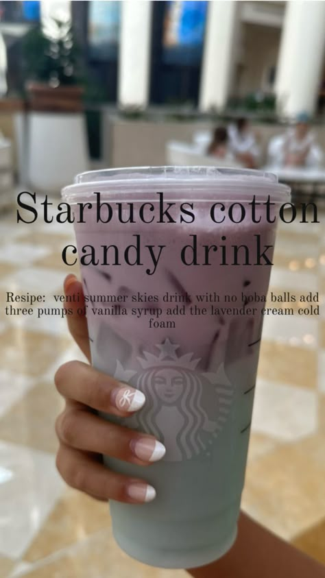 Cotton Candy Refresher Starbucks, Cotton Candy Starbucks Drink, Cotton Candy Starbucks, Starbucks Copycat Recipes Drinks, Cotton Candy Drinks, Starbucks Fall Drinks, Starbucks Drink Menu, Starbucks Drink Ideas, Starbucks Ideas