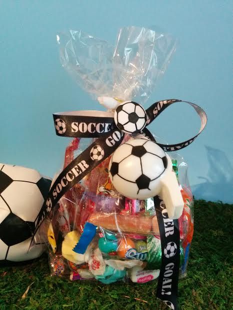 Soccer Candy Bags Ideas, Soccer Favors, Boys Soccer Birthday Party, Volleyball Fundraiser, Football Party Bags, Senior Events, Soccer Party Favors, Candy Bag Favors, Soccer Birthday Parties