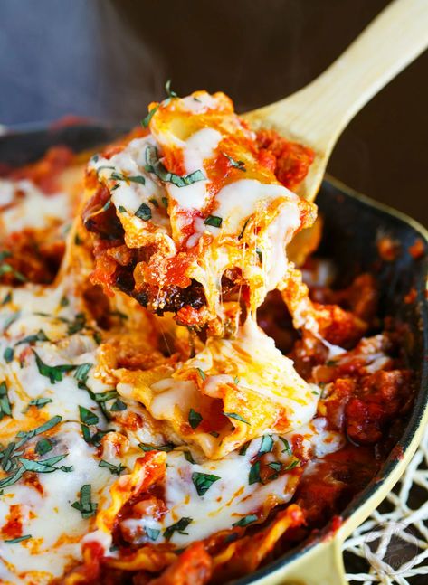 Ultimate Skillet Lasagna - Table for Two® by Julie Chiou Skillet Lasagna Recipe, Italian Casserole, Sausage Skillet, Skillet Lasagna, Classic Lasagna, Table For Two, Classic Italian Dishes, Homemade Marinara, Best Comfort Food