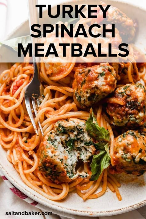 Turkey Meatballs With Spinach, Turkey Italian Meatballs, Turkey And Spinach Meatballs, Healthy Turkey Meatballs, Turkey Meatballs And Spaghetti, Spinach Turkey Meatballs, Turkey Meatballs For Spaghetti, Spaghetti With Turkey Meatballs, Spaghetti And Turkey Meatball Recipes