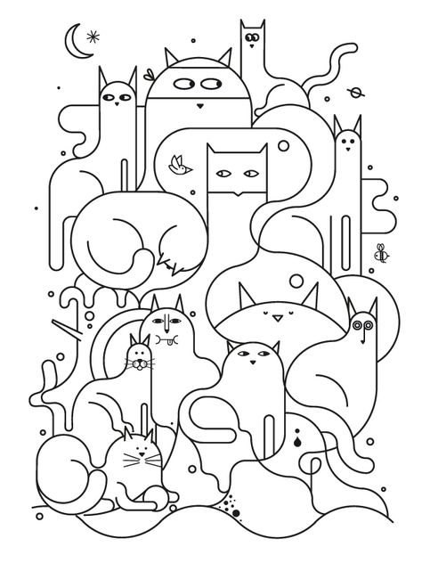 A LOT OF - SOME by Jonathan Calugi, via Behance 심플한 그림, 카드 디자인, Pola Sulam, Cat Quilt, Cat Illustration, Cat Drawing, Colouring Pages, Art Drawing, Doodle Art