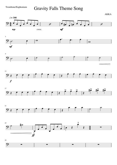 Trombone Sheet Music Easy, Trombone Tips, Trombone Music Sheets, Trombone Sheet Music Bass Clef, Cello Music Sheet, Trombone Wallpaper, Cello Songs, Gravity Falls Theme Song, Euphonium Sheet Music