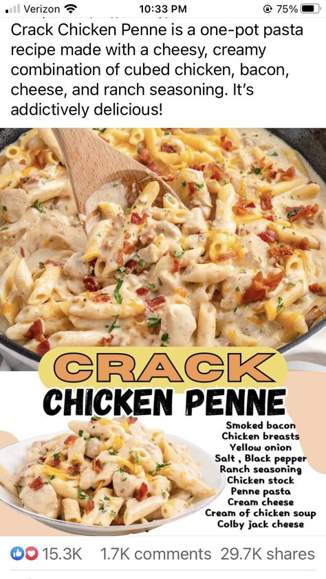 Meal For The Week, Chicken Bacon Cheese, Cubed Chicken, Chicken Penne, One Pot Pasta Recipes, Cheap Dinners, Ranch Seasoning, Chicken Dishes Recipes, Bacon Cheese