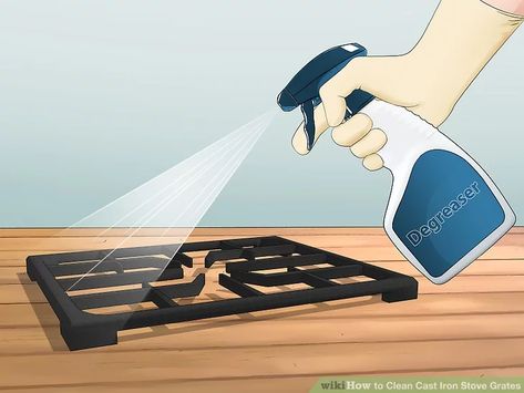 4 Ways to Clean Cast Iron Stove Grates - wikiHow Clean Cast Iron Stove Grates, Clean Stove Grates, Clean Cast Iron, Gas Stove Cleaning, Clean Stove Top, Clean Stove, Cast Iron Cleaning, Gas Stove Top, Cast Iron Stove