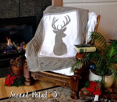 Deerly Beloved Blanket  Crochet Pattern by Sweet Potato 3 Bobble Stitch Crochet Blanket, Hirsch Silhouette, Mountain Cabin Decor, Fair Isle Crochet, Deer Blanket, Bobble Stitch Crochet, Crochet Santa, Deer Silhouette, Crochet For Beginners Blanket