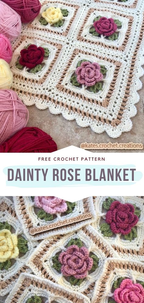 Crochet Rose Blanket, Flower Crochet Blanket, Rose Blanket, Crochet Blanket Diy, Thread Diy, Winter Patterns, Crochet Flower Squares, Crochet Flower Blanket, Crochet Rose Pattern