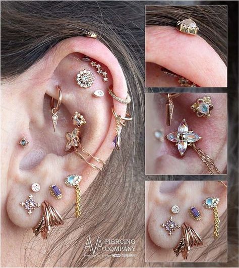 Vertical Helix Piercing, Unique Ear Piercings, Ear Art, Cool Ear Piercings, Pretty Ear Piercings, Cool Piercings, Ear Style, Cute Piercings, Titanium Earrings