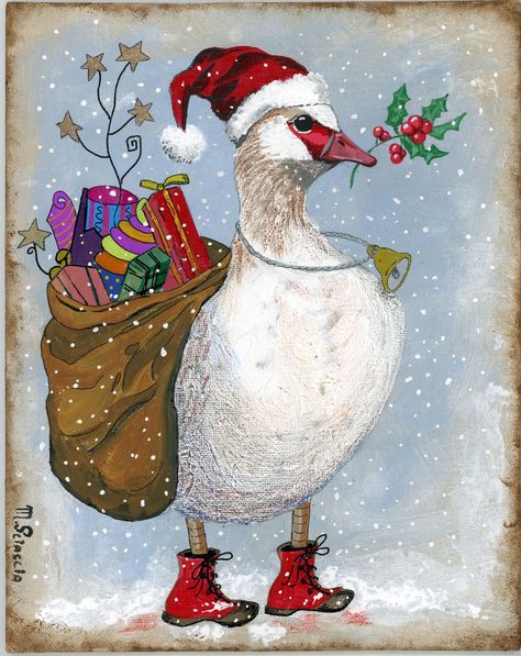 Goose Santa Claus This unique piece by Marina Sciascia features a beloved holiday character, Santa Claus, in a whimsical and fantastical way. The painting is created with acrylic on a canvas board, making it a one-of-a-kind piece that is perfect for any art lover or fan of unique holiday decor. The item measures 8 inches in length and 10 inches in height, and is signed by the artist. The painting is handmade and features elements of contemporary art, Dadaism, experimental art, naïve art, fantasy, illustration art, and folk art. It is a perfect addition to any collection and is sure to bring joy and delight to anyone who sees it. UNFRAMED Acrylic on a canvas board Vertical 10 in x 8 in Any Questions please! Thank you for visit at my store!😊 Santa Claus Illustration Cute, Christmas Whimsical, Kids Art Studio, Santa Paintings, Experimental Art, Unique Holiday Decor, Homemade Christmas Cards, Art Fantasy, Christmas Drawing