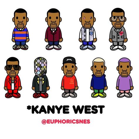 Kayne West Drawing, Kanye Cartoon, Bape Characters, Bape Drawings, Bape Collection, Bape Paintings, Bape Cartoon, Bape Art, Anime Rapper