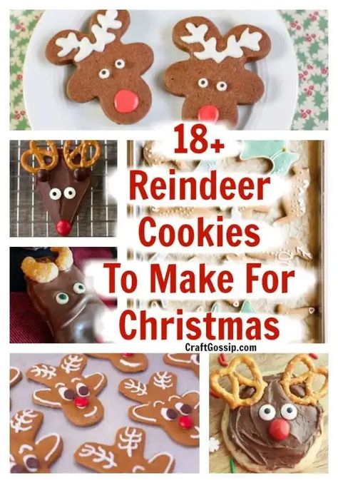 Christmas Gift Crafts, Reindeer Gingerbread Cookies, School Party Snacks, Peanut Butter Reindeer Cookies, Christmas Reindeer Cookies, Diy Christmas Reindeer, Rudolph Cookies, Fun Holiday Treats, Peanut Butter Blossom Cookies