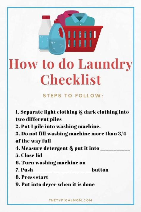 HOW TO DO LAUNDRY CHECK LIST CHART Laundry Checklist, Life Skills For Children, Life Skills Kids, Life Skills Class, Life Skills Lessons, Life Skills Classroom, Teaching Life Skills, Family And Consumer Science, Living Skills