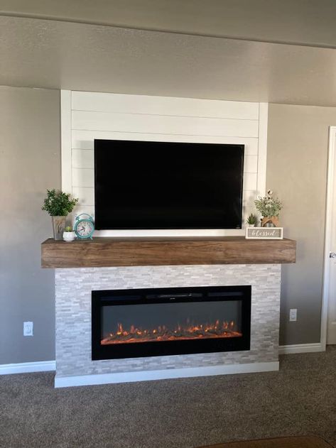 Check this out! Fireplace Tv Wall Decor Living Rooms, Building A Fireplace Wall, Wrap Around Fireplace Mantels, Electric Fireplace Basement Ideas, In Wall Fireplace Electric, Tv Wall Fireplace Ideas, Fo Fireplace, Building A Fireplace In Your Home, Diy Fireplace With Built Ins