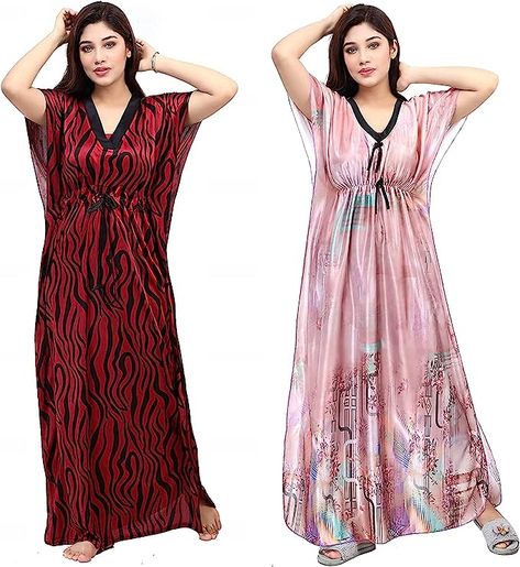 SATIN REGULAR NIGHTY Lenght : Full Length, Sizes : Free Size ( Fit upto XL) NIGHTY, NIGHTDRESS, WOMENS LONG NIGHTY, SATIN NIGHTY We try to give softest cloth available for nighty with reasonable amount and perfect description of nighty Material: Cotton Material Composition: 100% Silk Care Instructions: Machine Wash Kaftan Nighty, Nighty Design, Nighty For Women, Silk Nighty, Satin Nighty, Printed Kurti Designs, Maxi Kaftan, Daytime Dresses, Women Nightwear