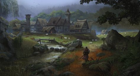 العصور الوسطى, Fantasy Village, Creature Fantasy, European Village, Fantasy Town, Heroic Fantasy, Jaime Lannister, Art Watch, Air Terjun